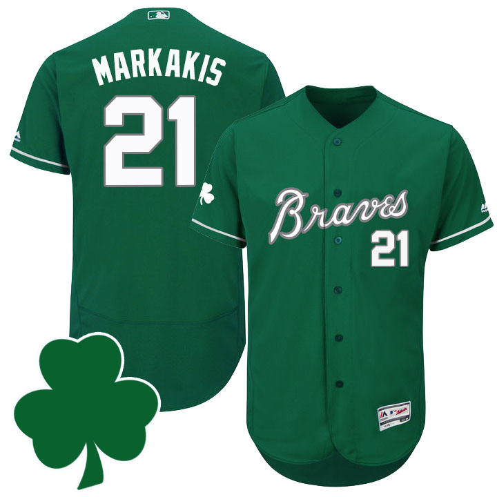 Atlanta Braves #21 Nick Markakis St. Patricks Day Green Celtic Flexbase Authentic Collection Jersey