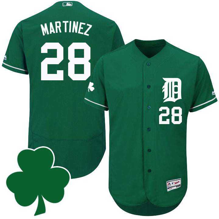 Detroit Tigers #28 J.D. Martinez St. Patricks Day Green Celtic Flexbase Authentic Collection Jersey