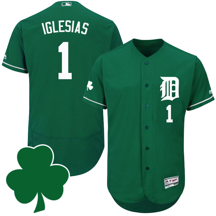 Detroit Tigers #1 Jose Iglesias St. Patricks Day Green Celtic Flexbase Authentic Collection Jersey