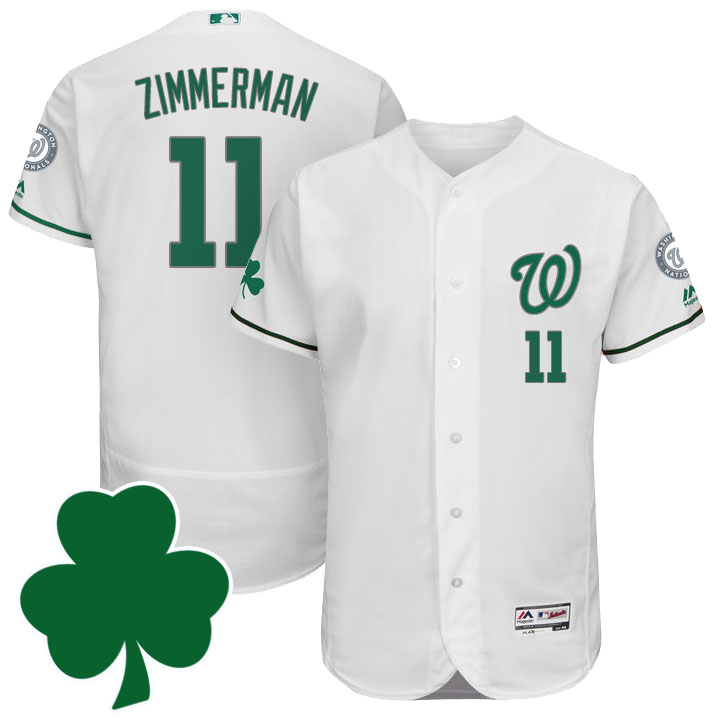 Washington Nationals #11 Ryan Zimmerman St. Patricks Day Green Celtic Flexbase Authentic Collection Jersey