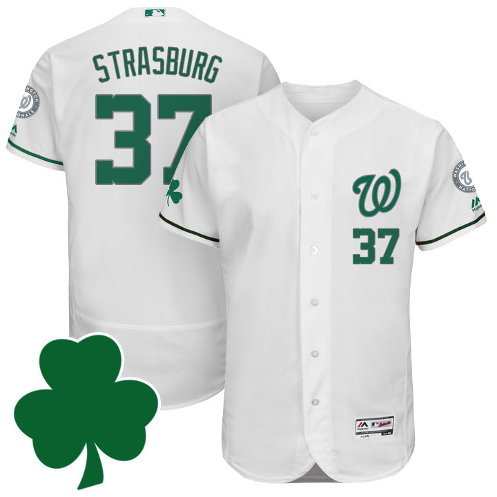 Washington Nationals #37 Stephen Strasburg St. Patricks Day Green Celtic Flexbase Authentic Collection Jersey