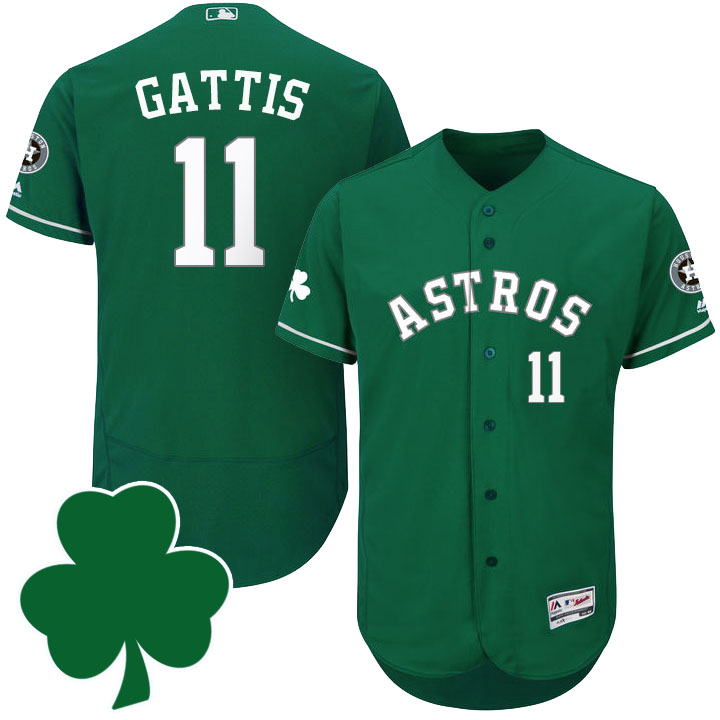 Houston Astros #11 Evan Gattis St. Patricks Day Green Celtic Flexbase Authentic Collection Jersey