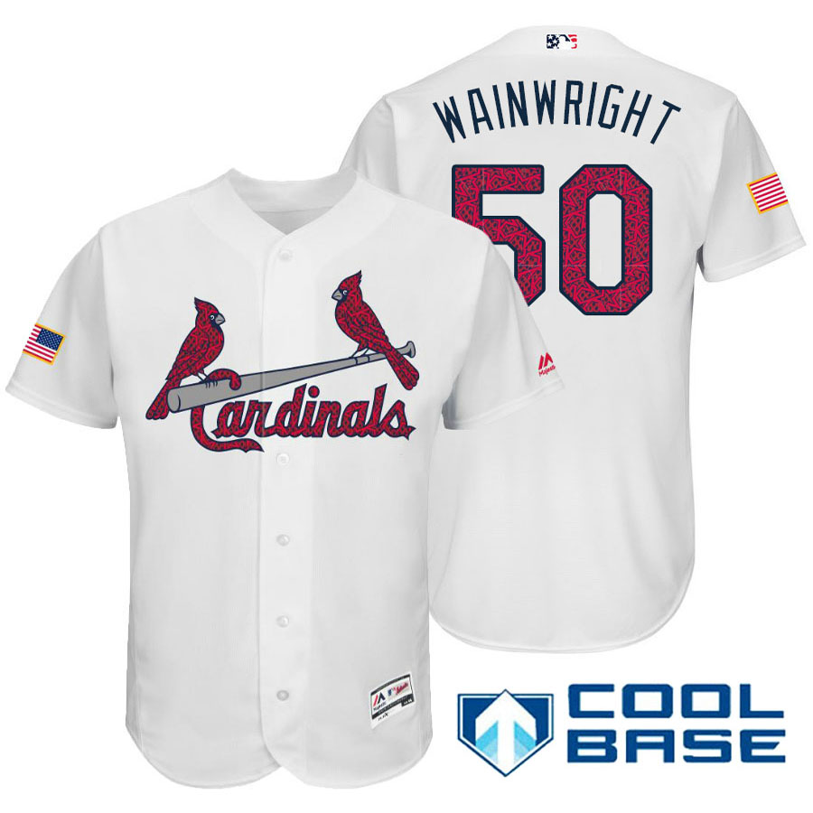 St. Louis Cardinals #50 Adam Wainwright White Stars & Stripes 2016 Independence Day Cool Base Jersey