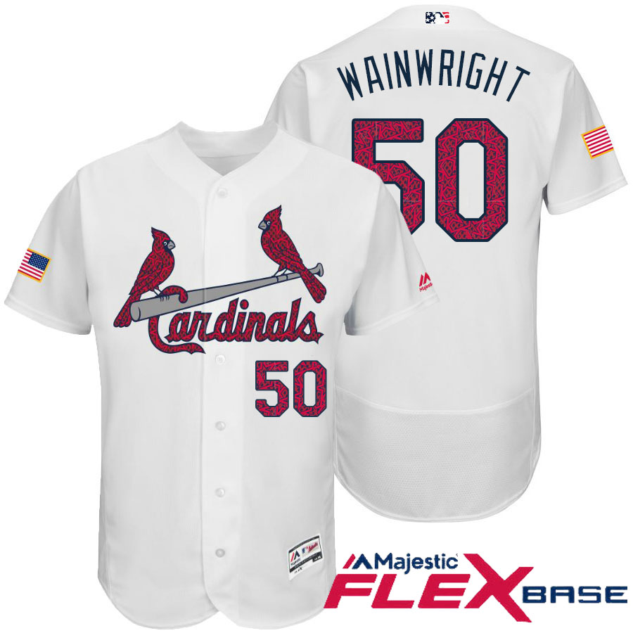 St. Louis Cardinals #50 Adam Wainwright White Stars & Stripes 2016 Independence Day Flex Base Jersey