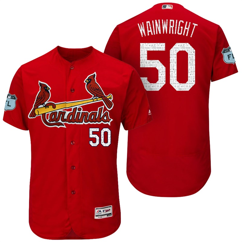 St. Louis Cardinals Adam Wainwright #50 Scarlet 2017 Spring Training Grapefruit League Patch Authentic Collection Flex Base Jersey