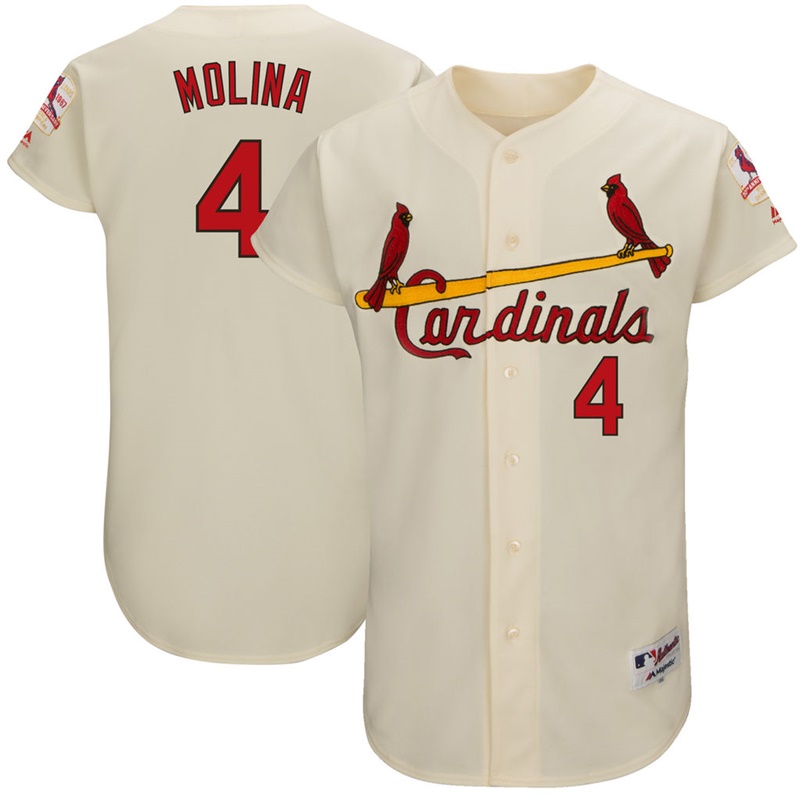 Men St. Louis Cardinals Yadier Molina #4 Cream 1967 Turn Back the Clock Flex Base Jersey