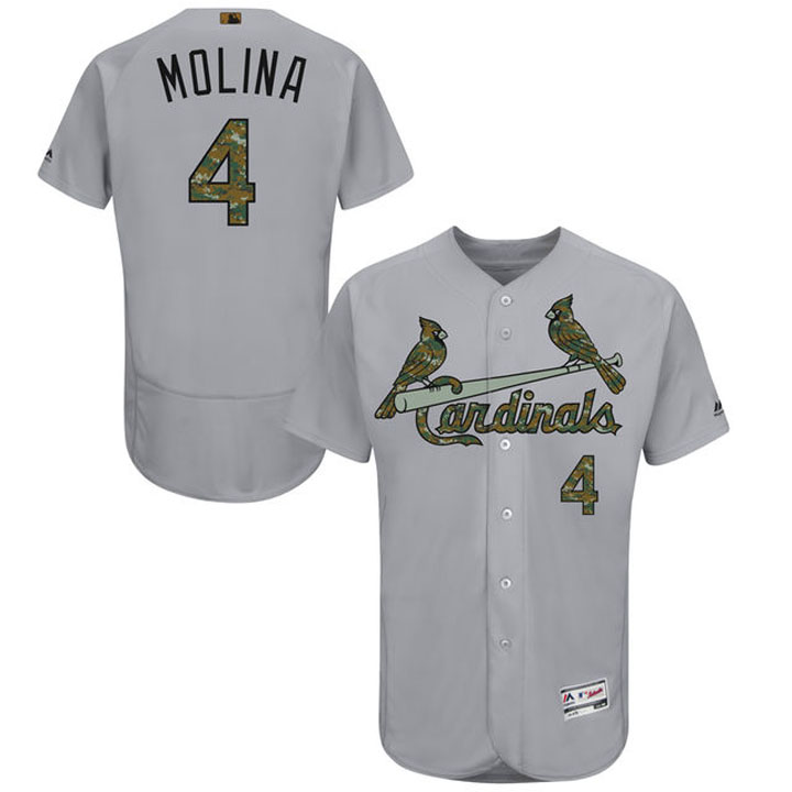 St. Louis Cardinals Yadier Molina #4 Gray Camo Fashion 2016 Memorial Day Flex Base Jersey