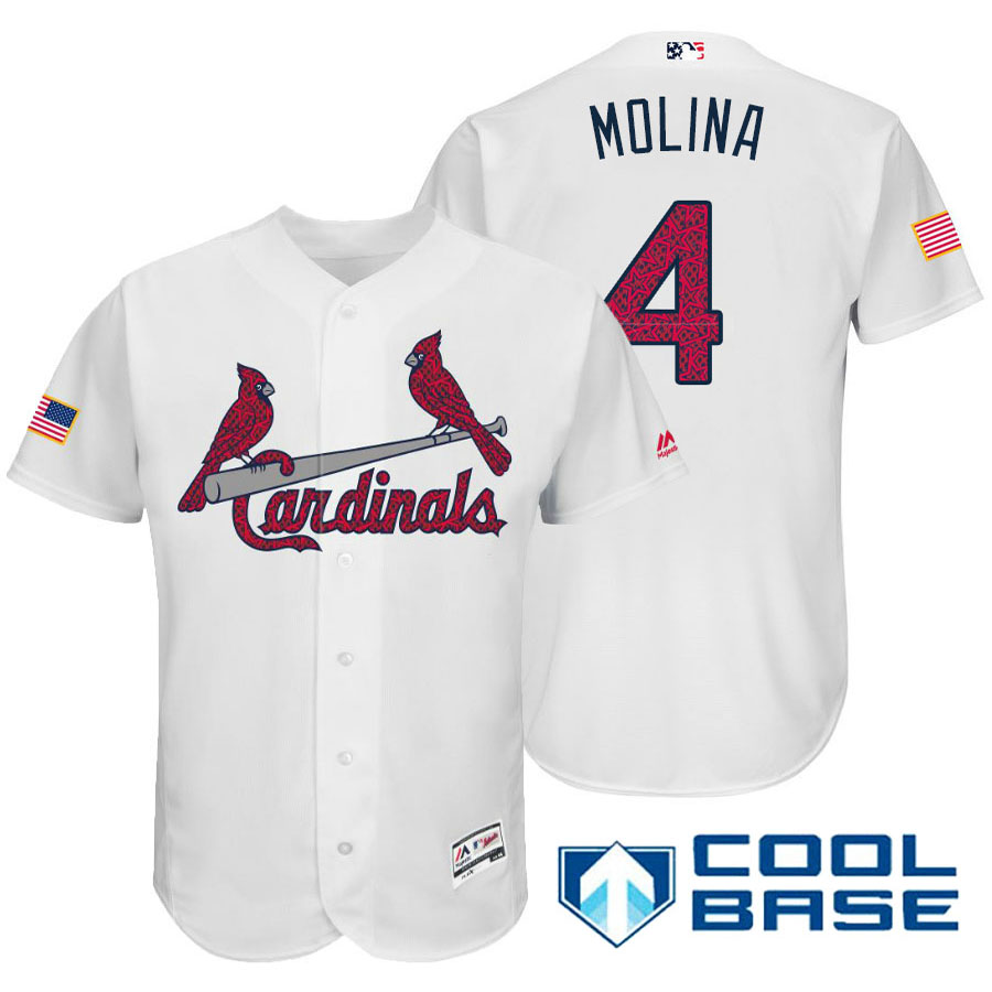 St. Louis Cardinals #4 Yadier Molina White Stars & Stripes 2016 Independence Day Cool Base Jersey