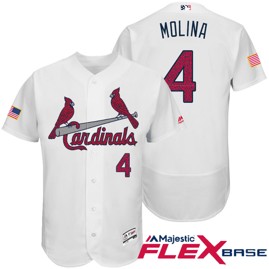 St. Louis Cardinals #4 Yadier Molina White Stars & Stripes 2016 Independence Day Flex Base Jersey