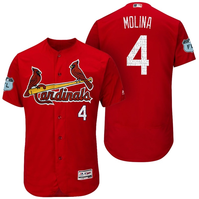 St. Louis Cardinals Yadier Molina #4 Scarlet 2017 Spring Training Grapefruit League Patch Authentic Collection Flex Base Jersey