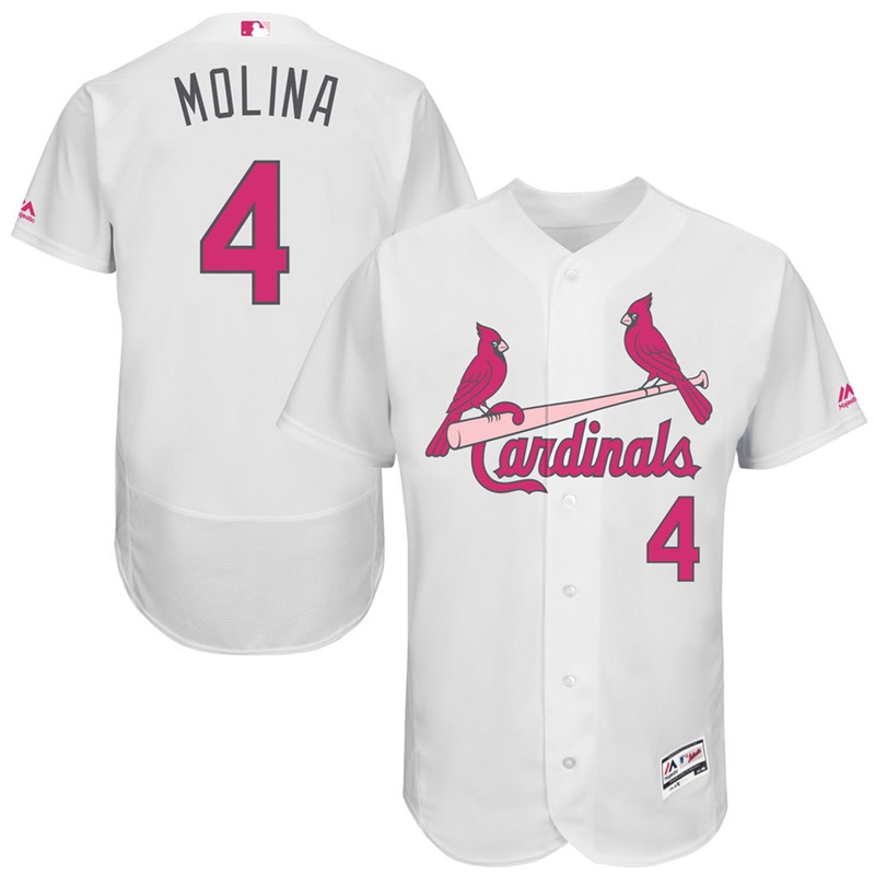 Yadier Molina #4 Men St. Louis Cardinals 2017 Mother's Day White Flex Base Jersey