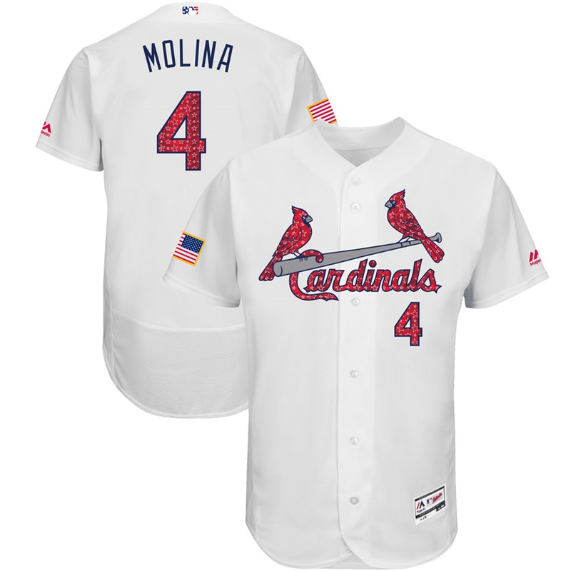 Yadier Molina #4 St. Louis Cardinals 2017 Stars & Stripes Independence Day White Flex Base Jersey - Men