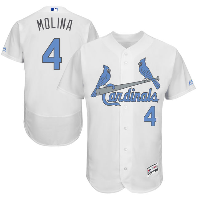 St. Louis Cardinals #4 Yadier Molina Majestic White Fashion 2016 Father's Day Flex Base Jersey