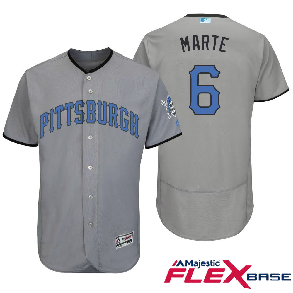 Pittsburgh Pirates #6 Starling Marte Majestic Gray Fashion 2016 Father's Day Flex Base Jersey