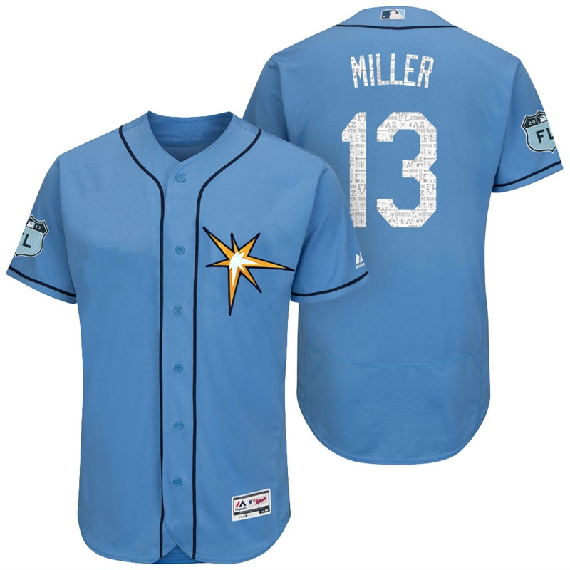 Tampa Bay Rays Brad Miller #13 Light Blue 2017 Spring Training Grapefruit League Patch Authentic Collection Flex Base Jersey