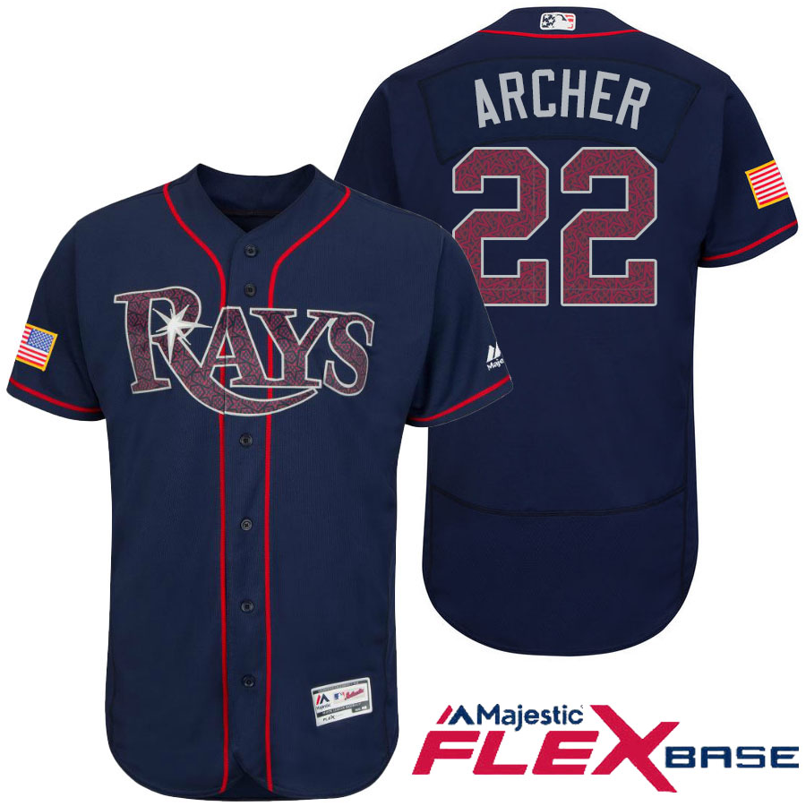 Tampa Bay Rays #22 Chris Archer Navy Stars & Stripes 2016 Independence Day Flex Base Jersey