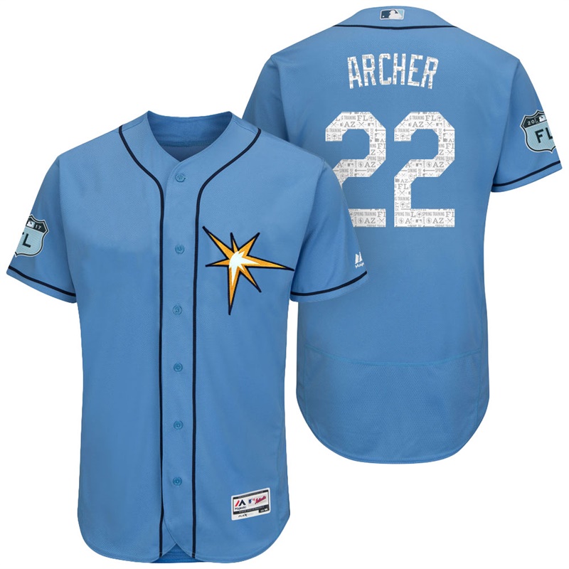 Tampa Bay Rays Chris Archer #22 Light Blue 2017 Spring Training Grapefruit League Patch Authentic Collection Flex Base Jersey