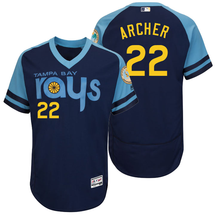 Tampa Bay Rays Chris Archer #22 Majestic Navy Authentic Turn Back the Clock Jersey