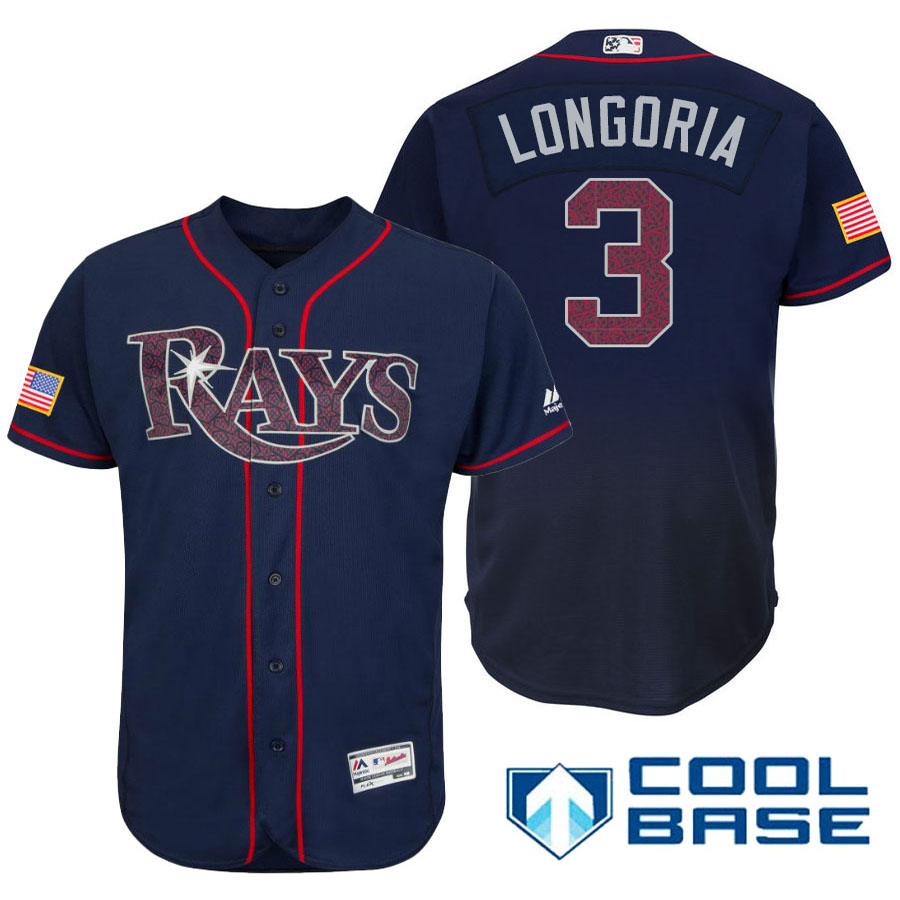 Tampa Bay Rays #3 Evan Longoria Navy Stars & Stripes 2016 Independence Day Cool Base Jersey