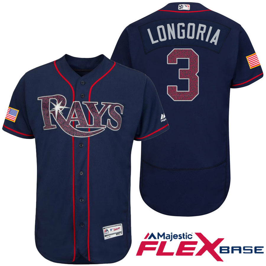 Tampa Bay Rays #3 Evan Longoria Navy Stars & Stripes 2016 Independence Day Flex Base Jersey