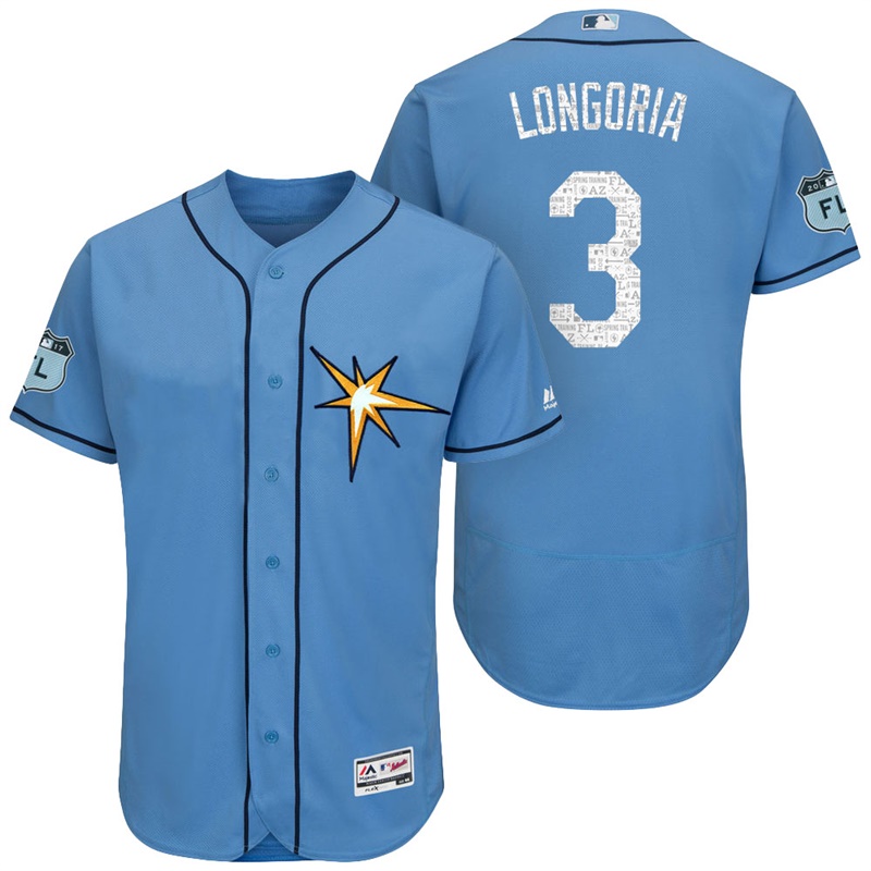 Tampa Bay Rays Evan Longoria #3 Light Blue 2017 Spring Training Grapefruit League Patch Authentic Collection Flex Base Jersey