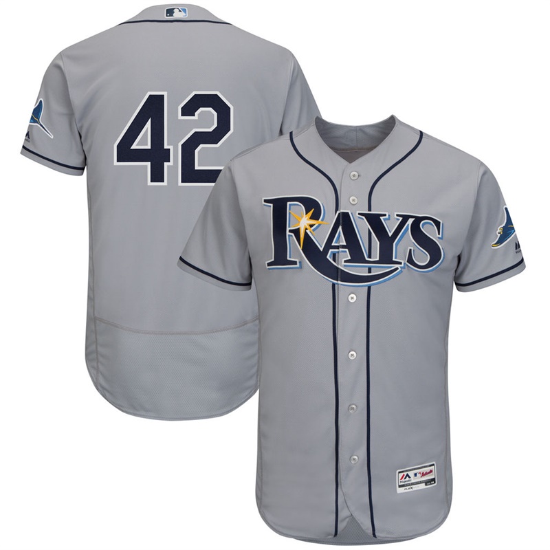 Men Tampa Bay Rays Jackie Robinson #42 Gray Commemorative Flex Base Jersey