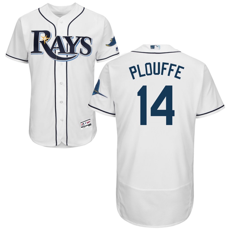 Men Tampa Bay Rays Trevor Plouffe #14 White Home Flex Base Jersey