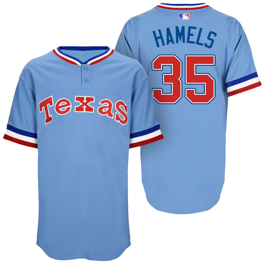 Texas Rangers Cole Hamels #35 Majestic Light Blue Authentic Turn Back the Clock Jersey