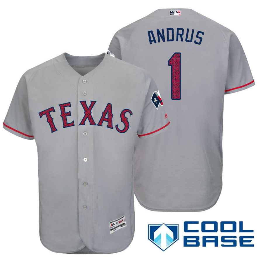 Texas Rangers #1 Elvis Andrus Gray Stars & Stripes 2016 Independence Day Cool Base Jersey