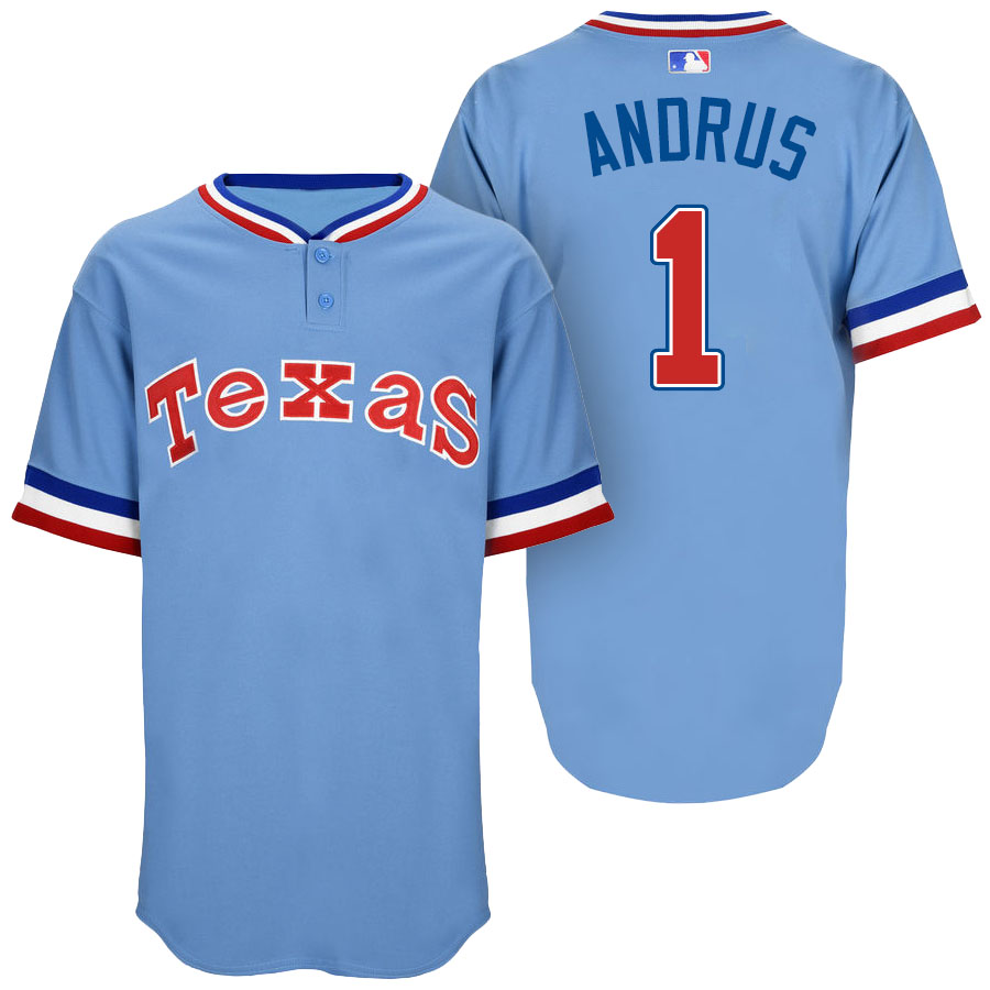 Texas Rangers Elvis Andrus #1 Majestic Light Blue Authentic Turn Back the Clock Jersey