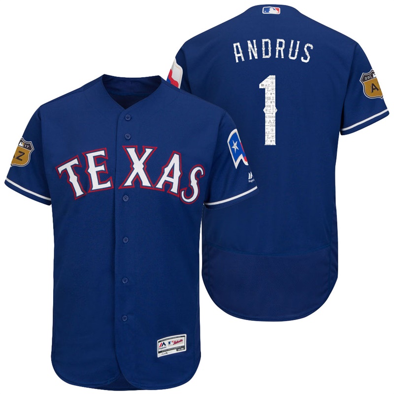 Texas Rangers Elvis Andrus #1 Royal 2017 Spring Training Cactus League Patch Authentic Collection Flex Base Jersey