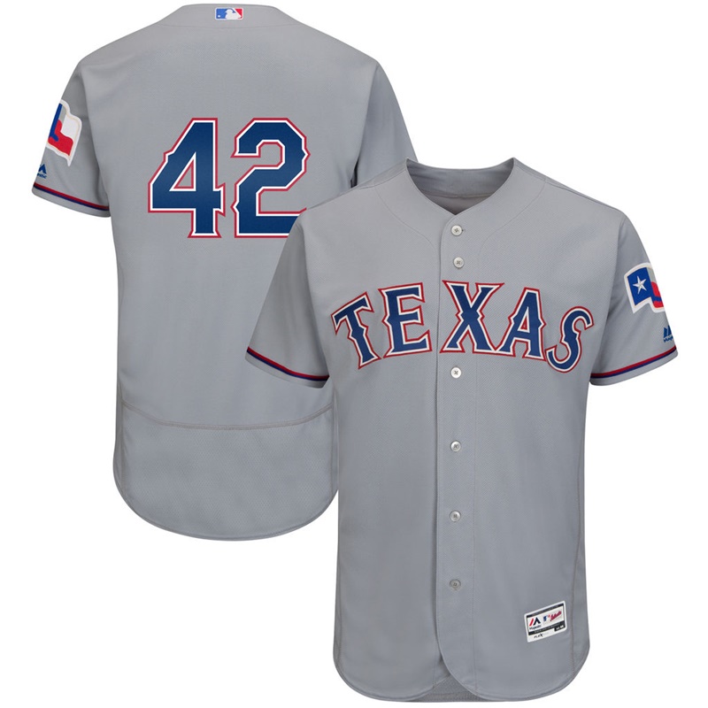 Men Texas Rangers Jackie Robinson #42 Gray Commemorative Flex Base Jersey