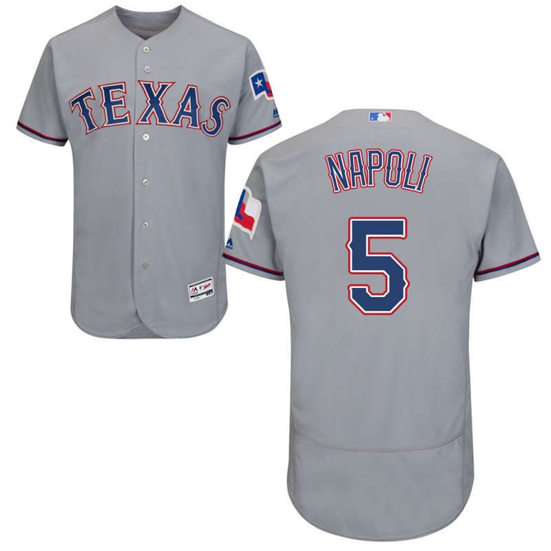 Men Texas Rangers Mike Napoli #5 Gray Road Flex Base Jersey