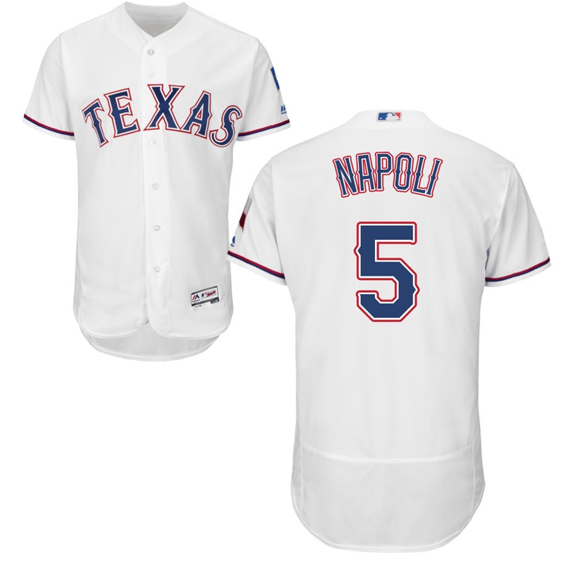 Men Texas Rangers Mike Napoli #5 White Home Flex Base Jersey