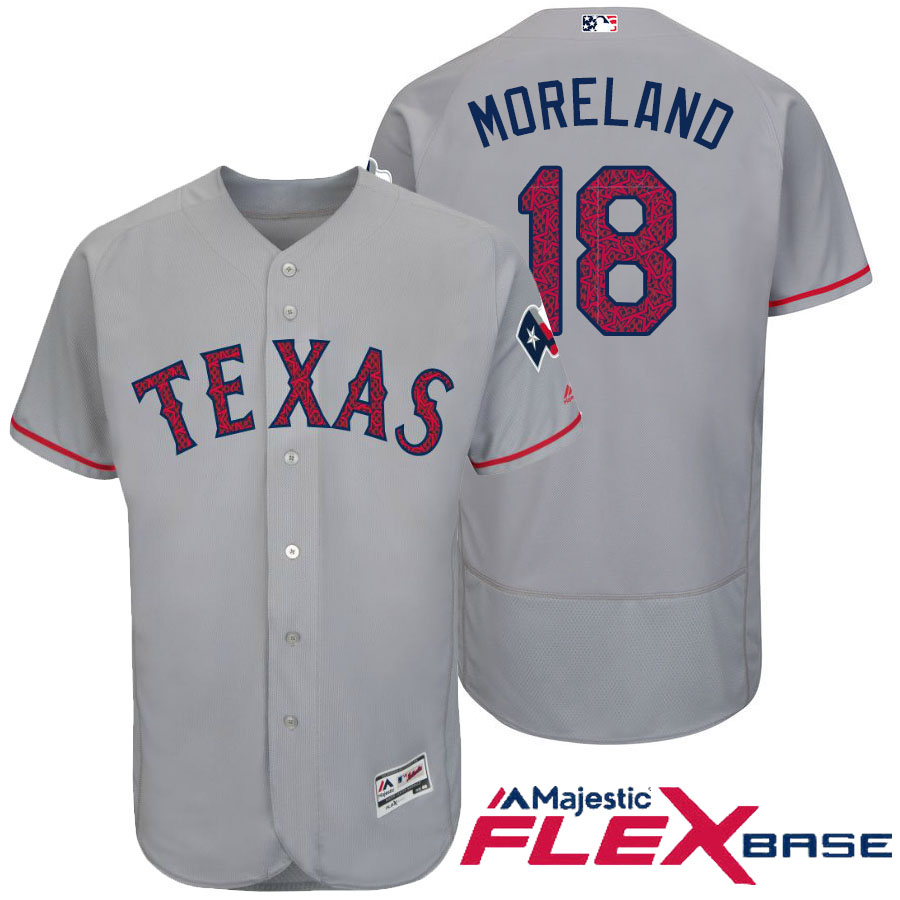 Texas Rangers #18 Mitch Moreland Gray Stars & Stripes 2016 Independence Day Flex Base Jersey