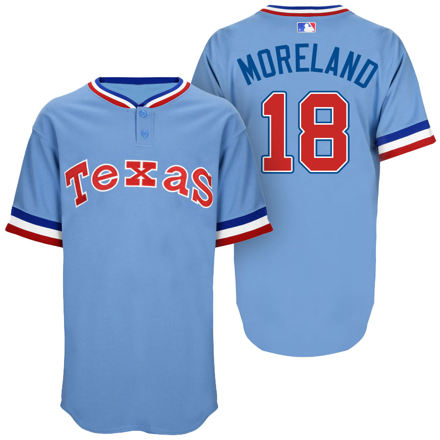 Texas Rangers Mitch Moreland #18 Majestic Light Blue Authentic Turn Back the Clock Jersey