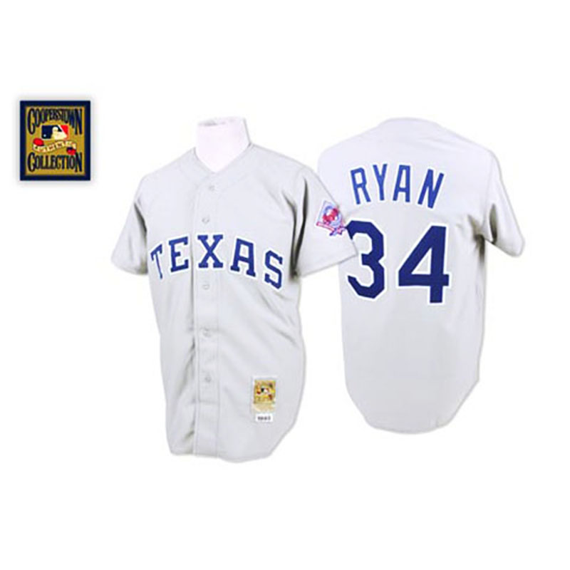 Texas Rangers #34 Nolan Ryan Grey Road Throwback Jersey