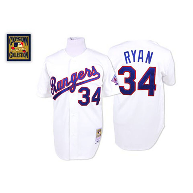 Texas Rangers #34 Nolan Ryan White Home Throwback Jersey