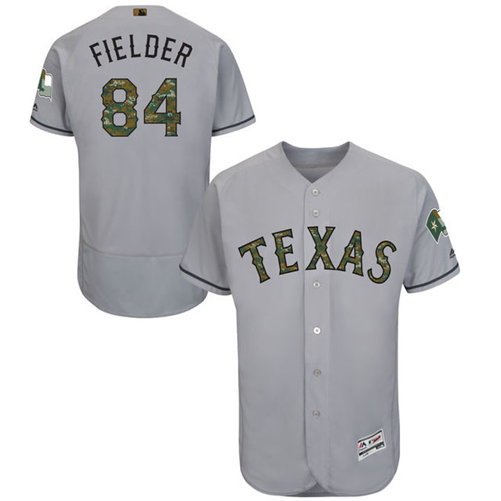 Texas Rangers Prince Fielder #84 Gray Camo Fashion 2016 Memorial Day Flex Base Jersey