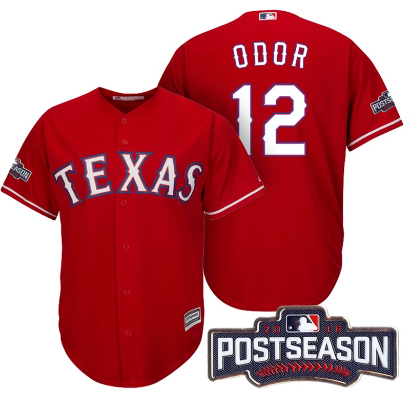 Texas Rangers Rougned Odor #12 AL West Division Champions Red 2016 Postseason Patch Cool Base Jersey