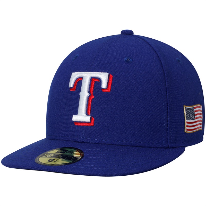 Texas Rangers Royal On Field 9/11 Side Patch US Flag 59FIFTY Fitted Hat