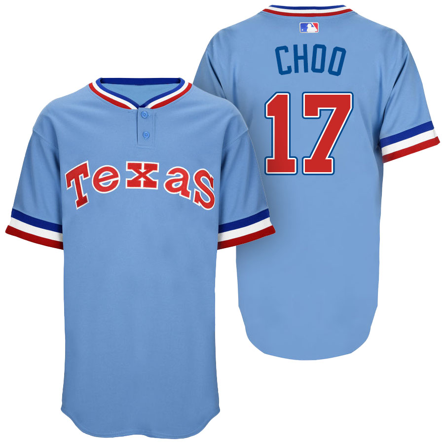 Texas Rangers Shin-Soo Choo #17 Majestic Light Blue Authentic Turn Back the Clock Jersey