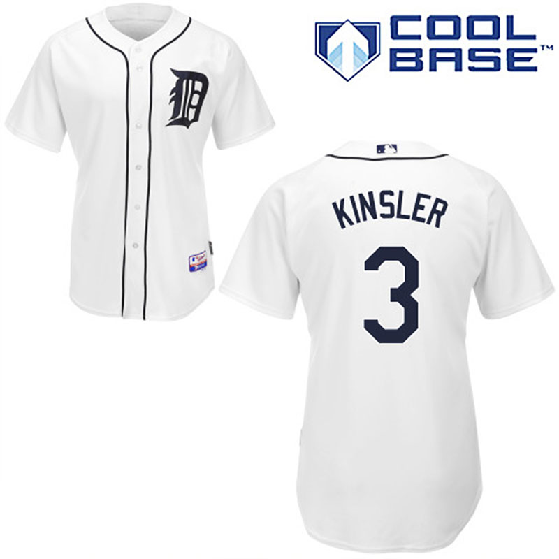 Detroit Tigers #3 Ian Kinsler Men's Authentic White Home Majestic MLB Cool Base Jersey