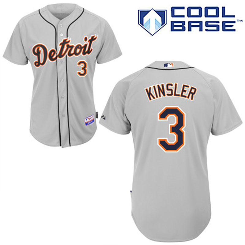 Detroit Tigers #3 Ian Kinsler Men's Authentic Grey Road Majestic MLB Cool Base Jersey