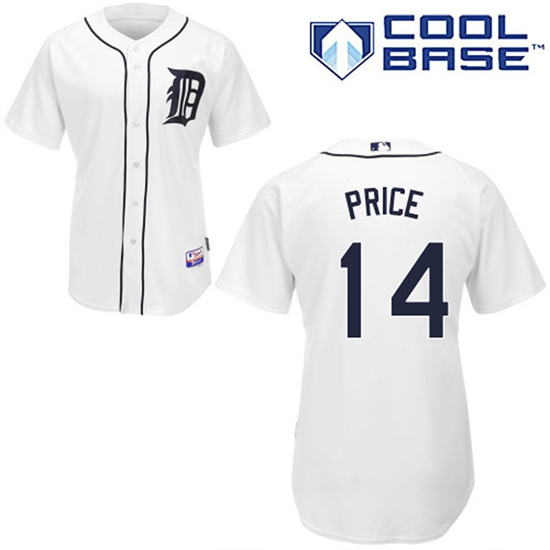 Detroit Tigers #14 David Price Men's Authentic White Home Majestic MLB Cool Base Jersey