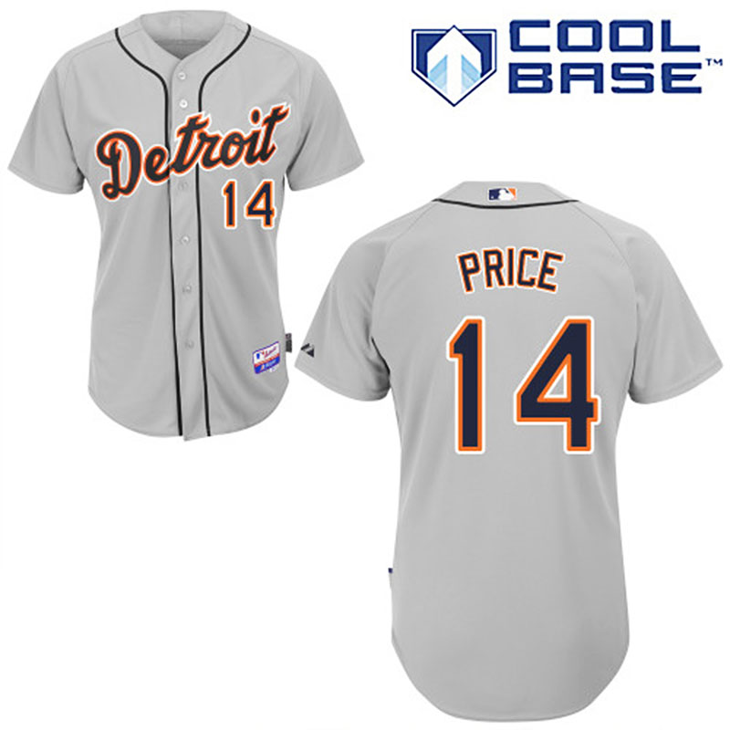 Detroit Tigers #14 David Price Men's Authentic Grey Road Majestic MLB Cool Base Jersey