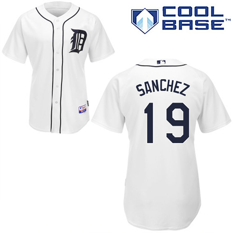 Detroit Tigers #19 Anibal Sanchez Men's Authentic White Home Majestic MLB Cool Base Jersey