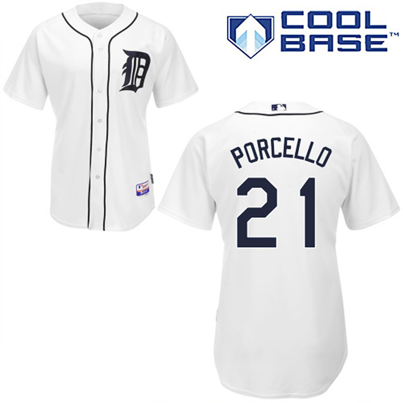 Detroit Tigers #21 Rick Porcello Men's Authentic White Home Majestic MLB Cool Base Jersey