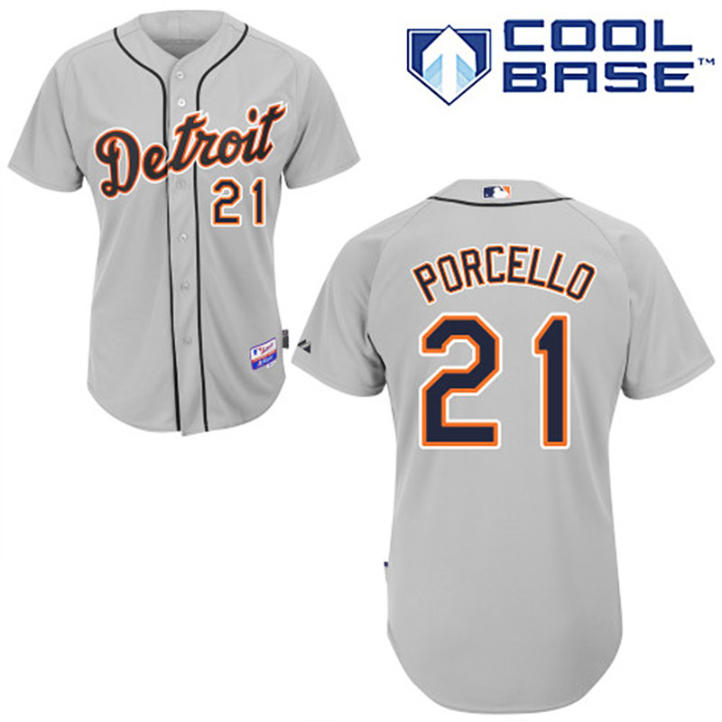 Detroit Tigers #21 Rick Porcello Men's Authentic Grey Road Majestic MLB Cool Base Jersey