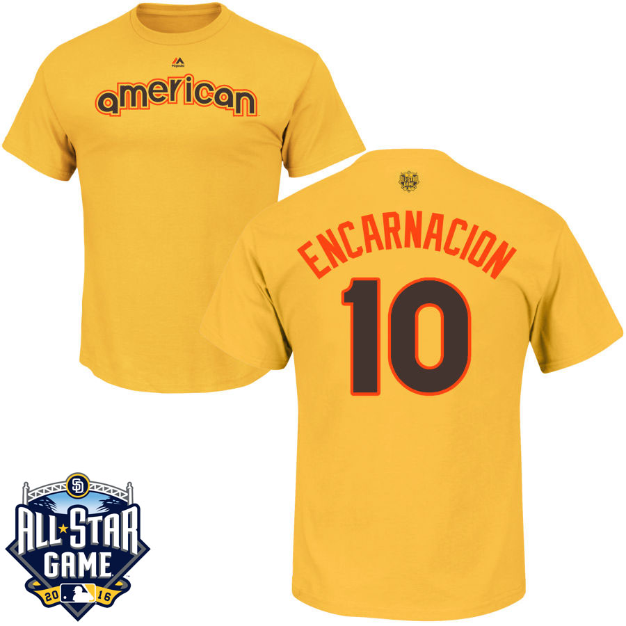 Toronto Blue Jays Edwin Encarnacion #10 Yellow 2016 MLB All-Star Game American League Name & Number T-Shirt